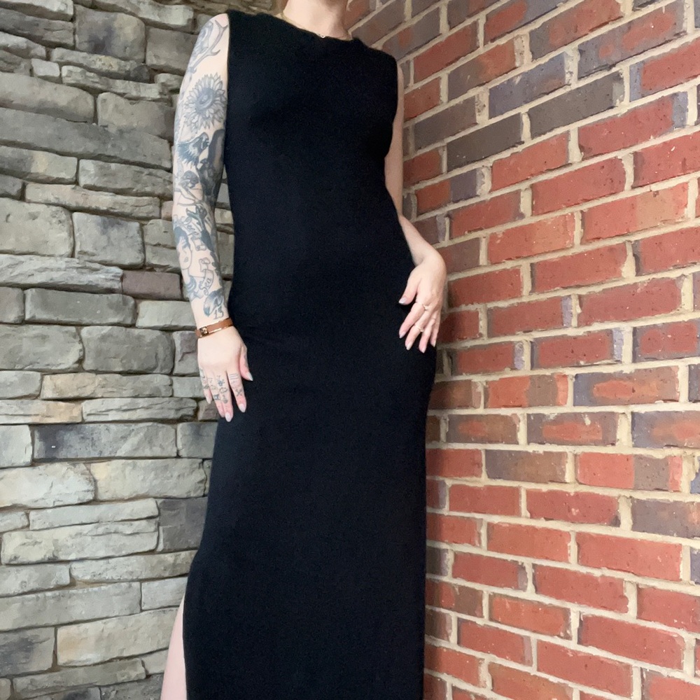 SOLD ***Caara black knitted dress with slits on both sides